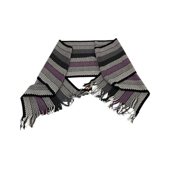 Missoni Womens Scarf Chevron OS Fringe Striped Bohemian Black Gray Purple NWT - Picture 1 of 5